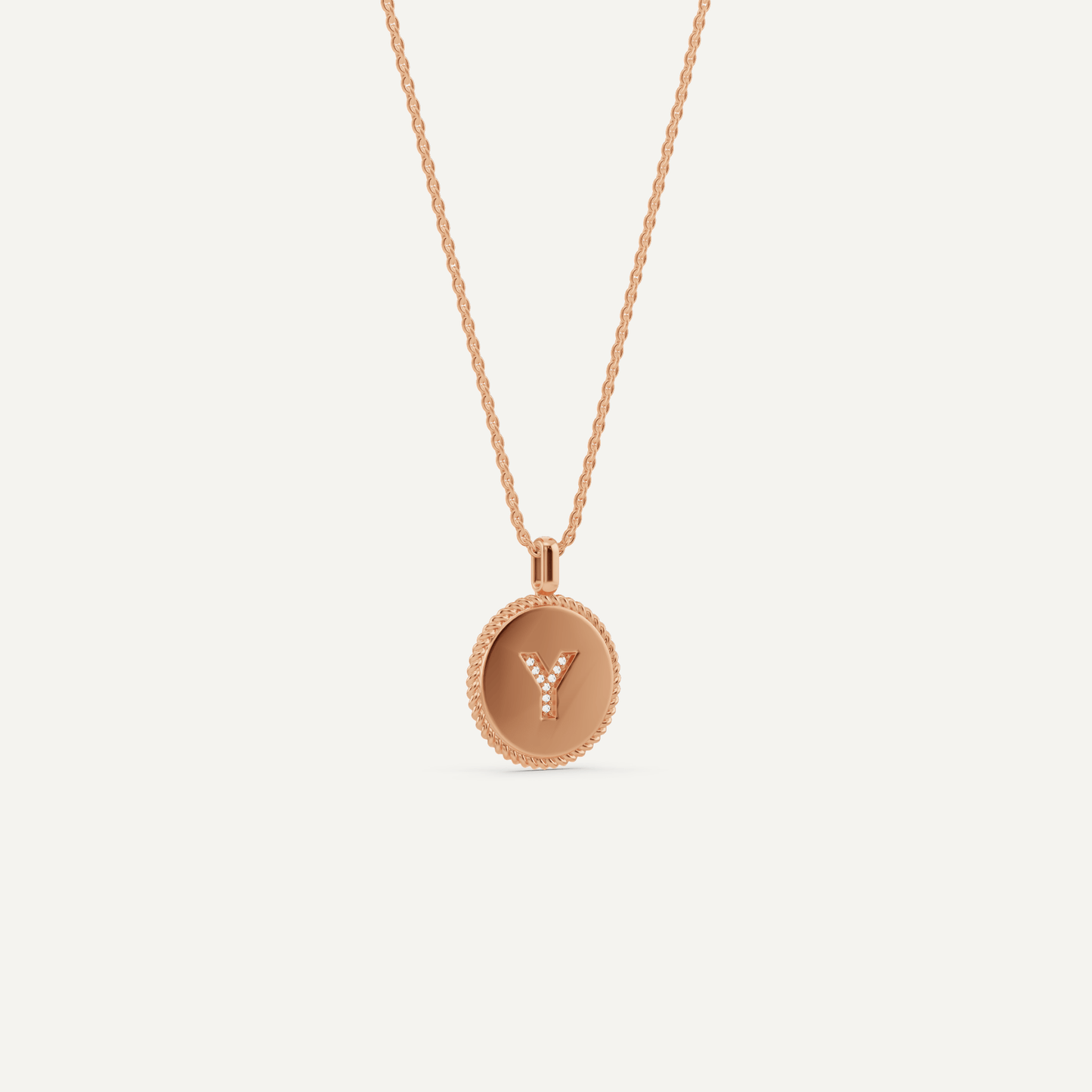 Round Diamond Initial Y Pendant with Diamond Accent - Lotus Diamond