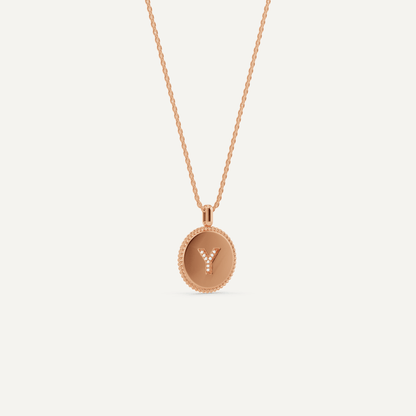 Round Diamond Initial Y Pendant with Diamond Accent - Lotus Diamond