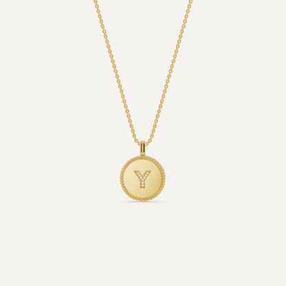Round Diamond Initial Y Pendant with Diamond Accent - Lotus Diamond