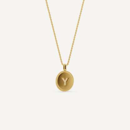Round Diamond Initial Y Pendant with Diamond Accent - Lotus Diamond