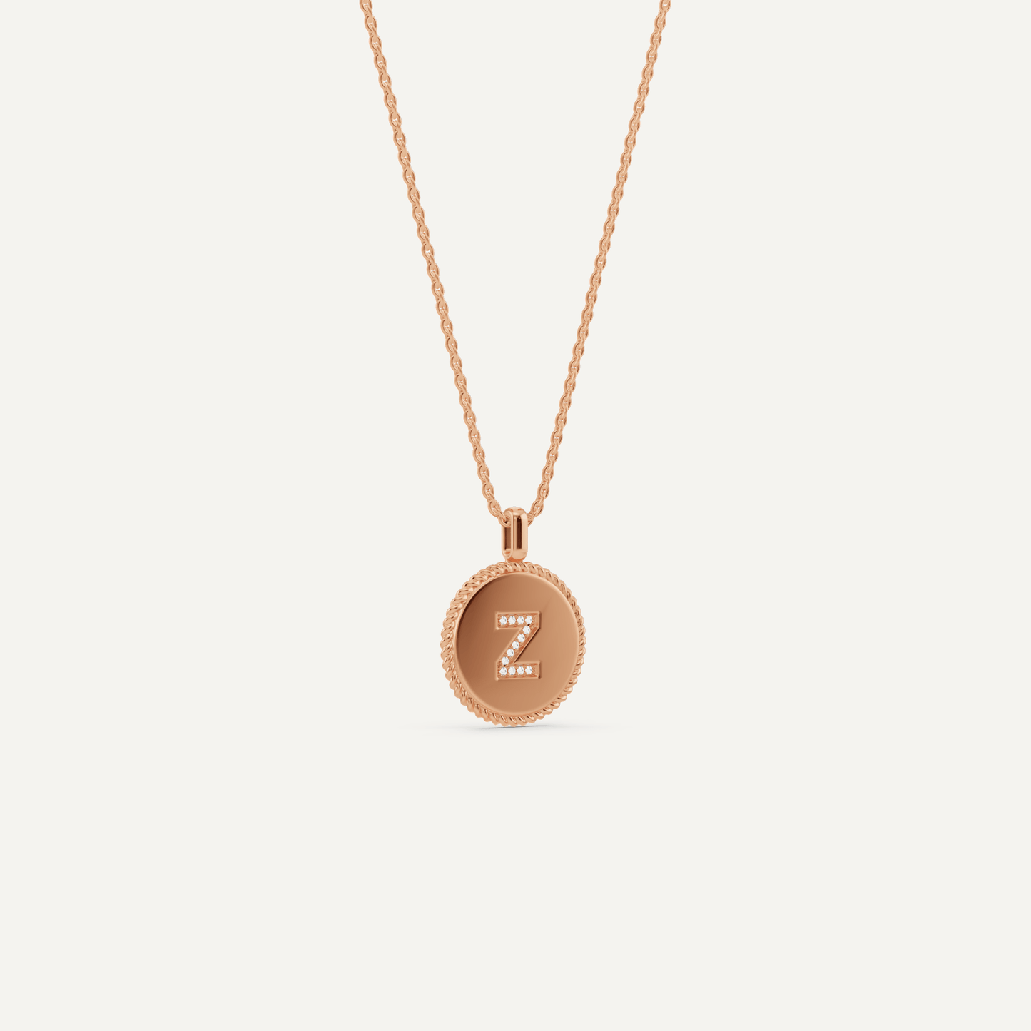 Round Diamond Initial Z Pendant with Diamond Accent - Lotus Diamond
