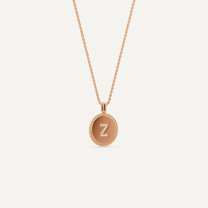 Round Diamond Initial Z Pendant with Diamond Accent - Lotus Diamond