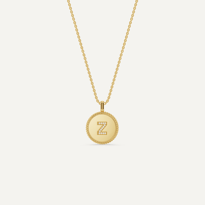 Round Diamond Initial Z Pendant with Diamond Accent - Lotus Diamond