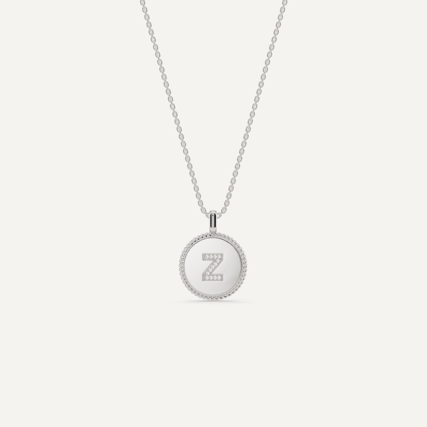 Round Diamond Initial Z Pendant with Diamond Accent - Lotus Diamond