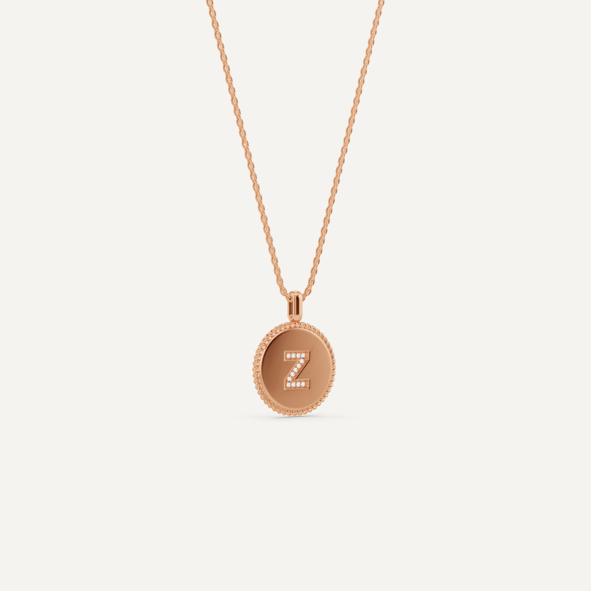 Round Diamond Initial Z Pendant with Diamond Accent - Lotus Diamond