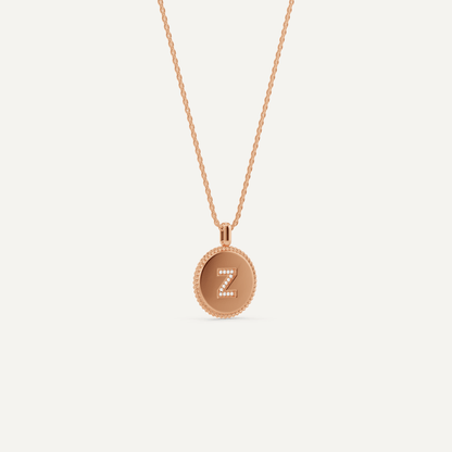 Round Diamond Initial Z Pendant with Diamond Accent - Lotus Diamond