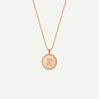 Round Diamond Initial Z Pendant with Diamond Accent - Lotus Diamond