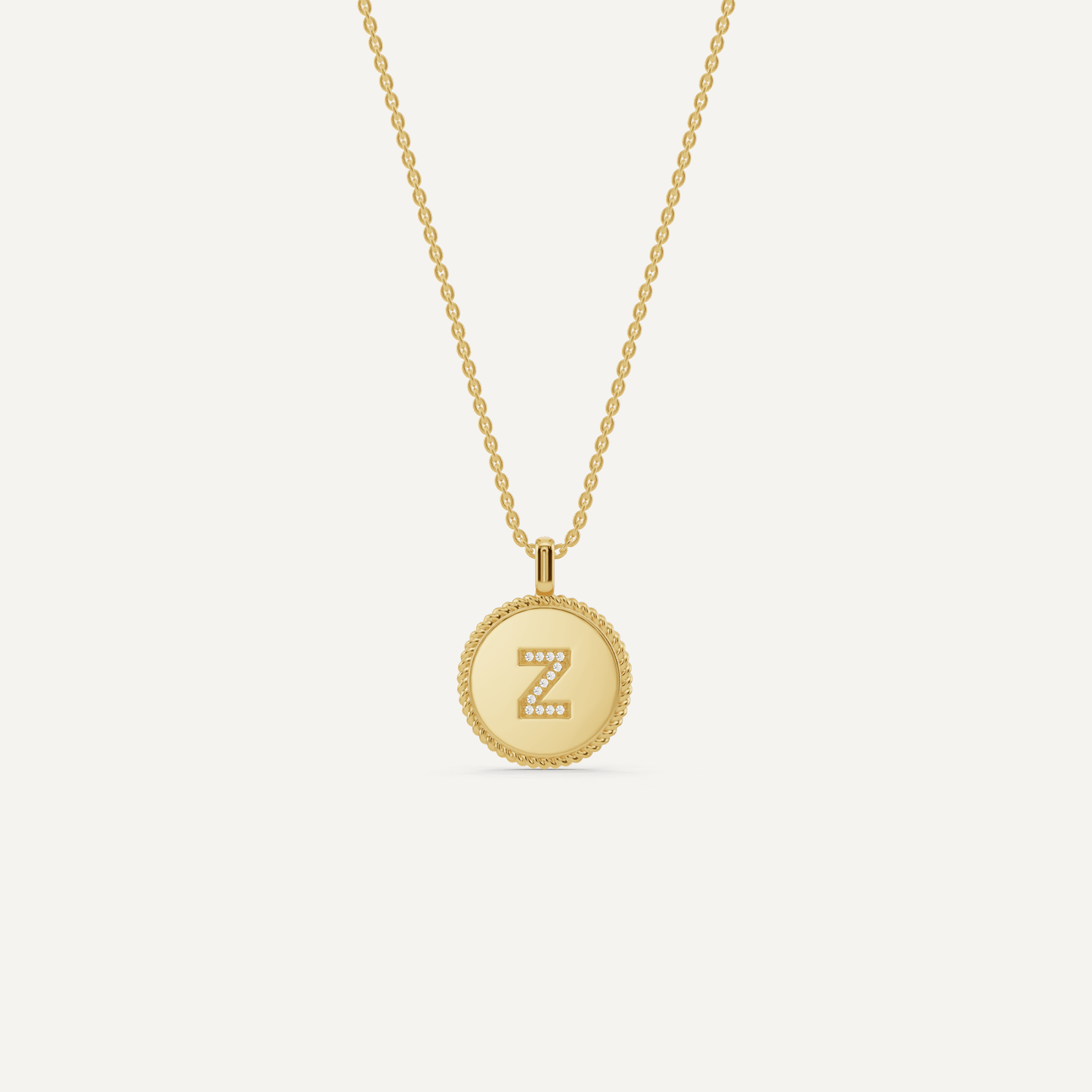 Round Diamond Initial Z Pendant with Diamond Accent - Lotus Diamond
