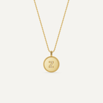 Round Diamond Initial Z Pendant with Diamond Accent - Lotus Diamond