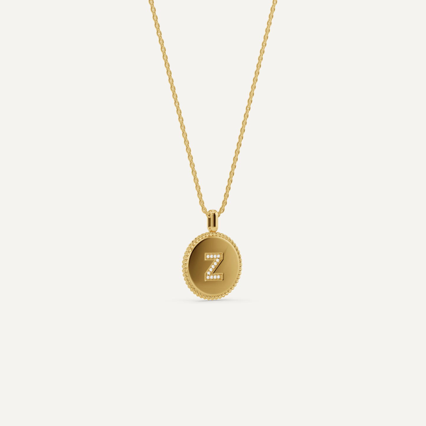 Round Diamond Initial Z Pendant with Diamond Accent - Lotus Diamond