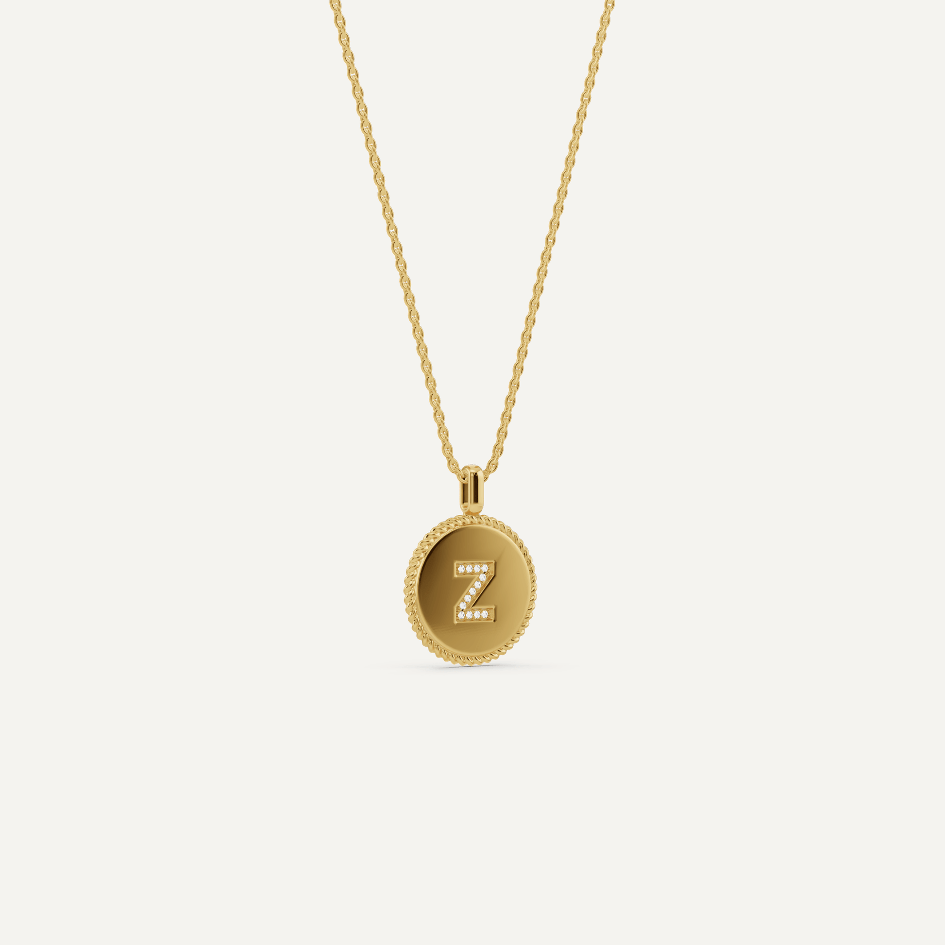 Round Diamond Initial Z Pendant with Diamond Accent - Lotus Diamond