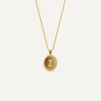 Round Diamond Initial Z Pendant with Diamond Accent - Lotus Diamond