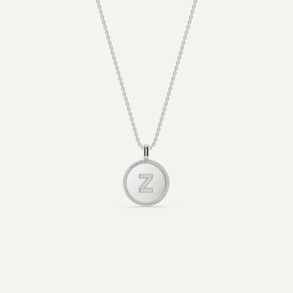 Round Diamond Initial Z Pendant with Diamond Accent - Lotus Diamond