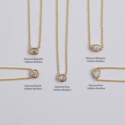 Round Diamond Solitaire Necklace - Lotus Diamond