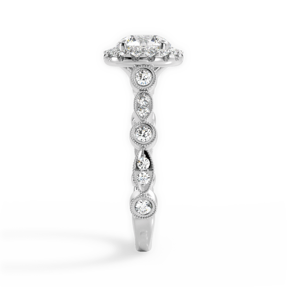 Round & Marquise Diamond Halo Engagement Ring - Lotus Diamond