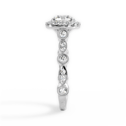 Round & Marquise Diamond Halo Engagement Ring - Lotus Diamond
