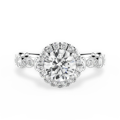 Round & Marquise Diamond Halo Engagement Ring - Lotus Diamond