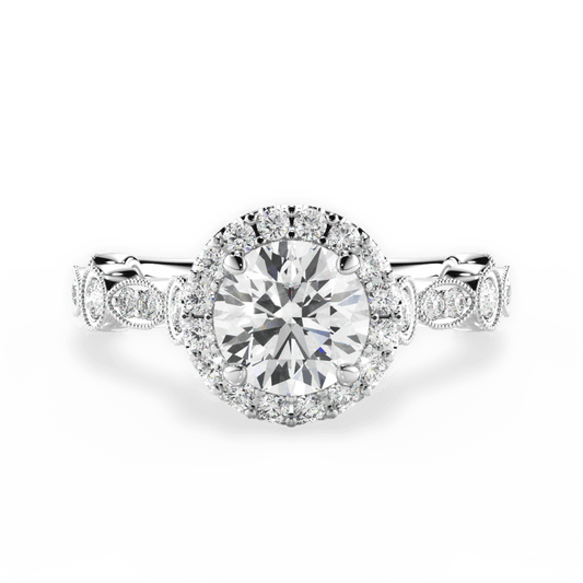 Round & Marquise Diamond Halo Engagement Ring - Lotus Diamond
