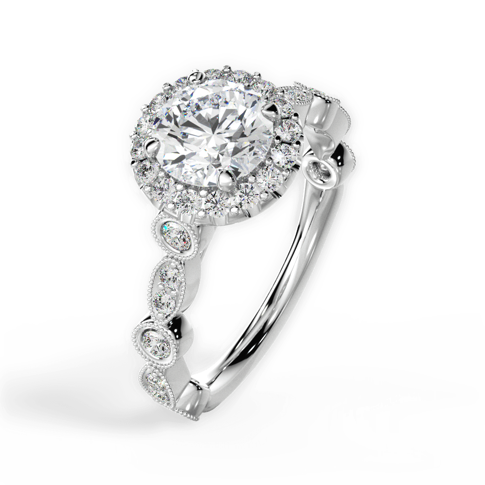 Round & Marquise Diamond Halo Engagement Ring - Lotus Diamond