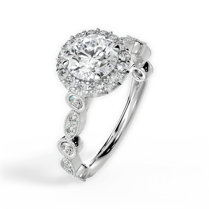 Round & Marquise Diamond Halo Engagement Ring - Lotus Diamond