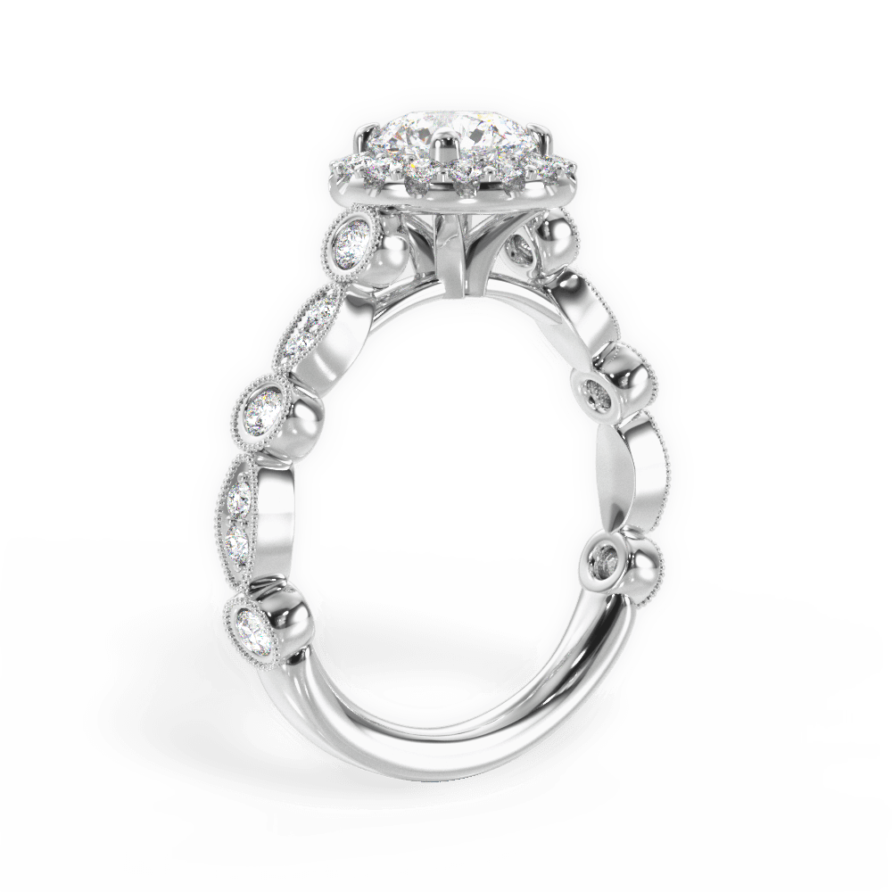 Round & Marquise Diamond Halo Engagement Ring - Lotus Diamond
