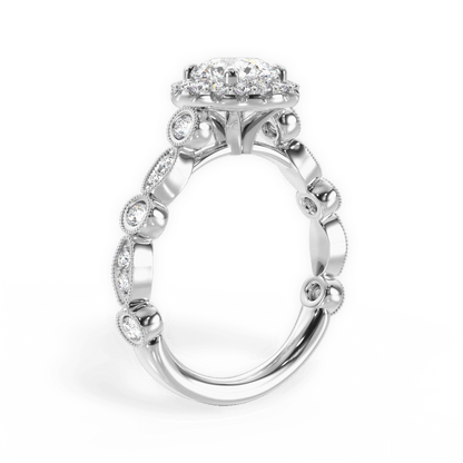 Round & Marquise Diamond Halo Engagement Ring - Lotus Diamond