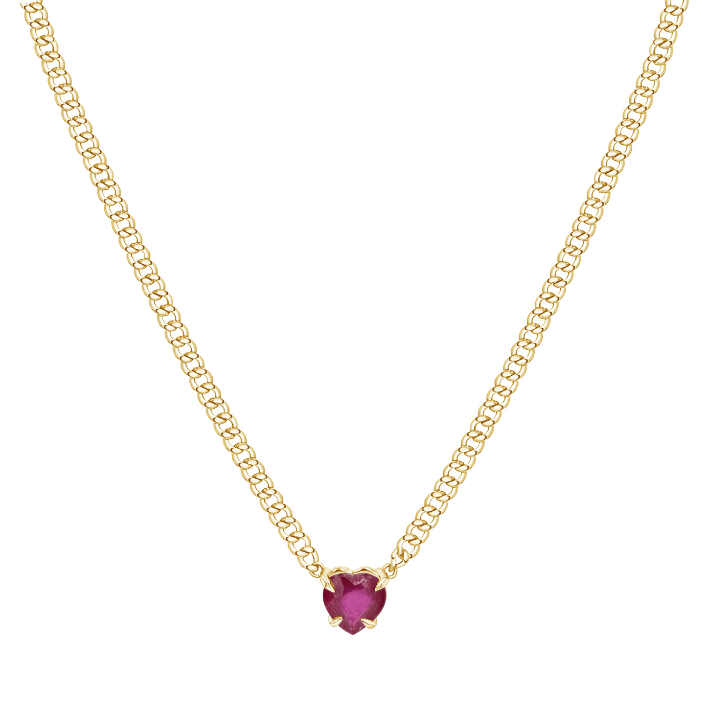 Ruby Heart Cuban Chain Necklace - Lotus Diamond