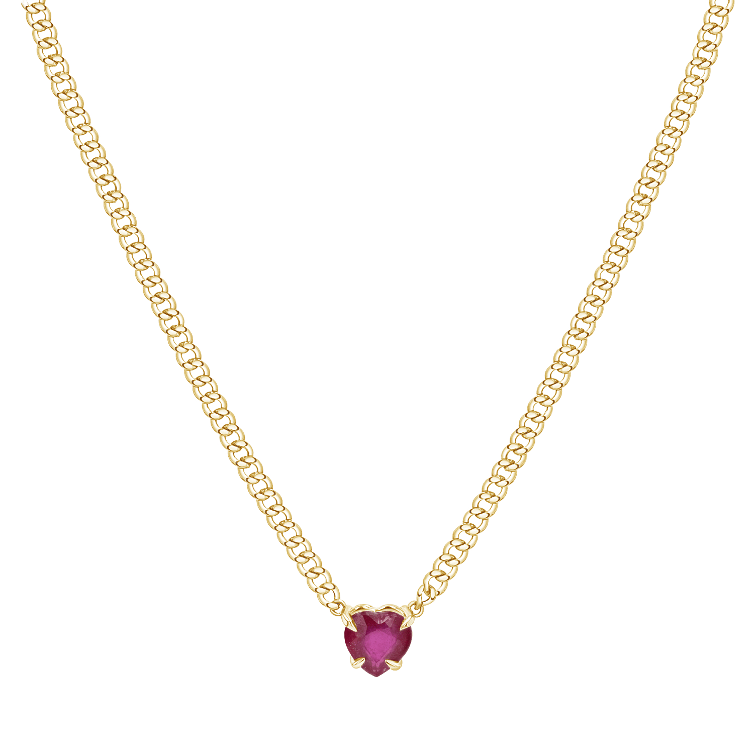 Ruby Heart Cuban Chain Necklace - Lotus Diamond