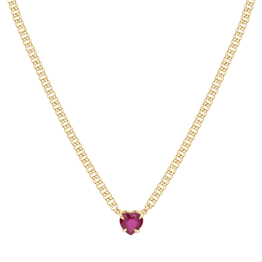 Ruby Heart Cuban Chain Necklace - Lotus Diamond