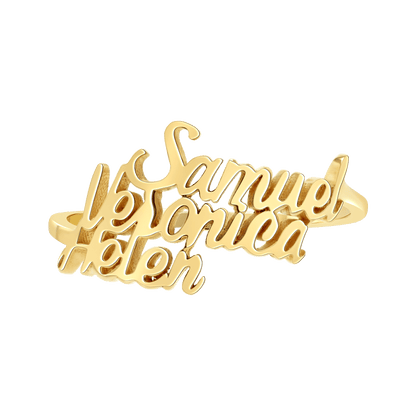 Script Custom Triple Name Ring - Lotus Diamond