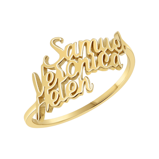 Script Custom Triple Name Ring - Lotus Diamond