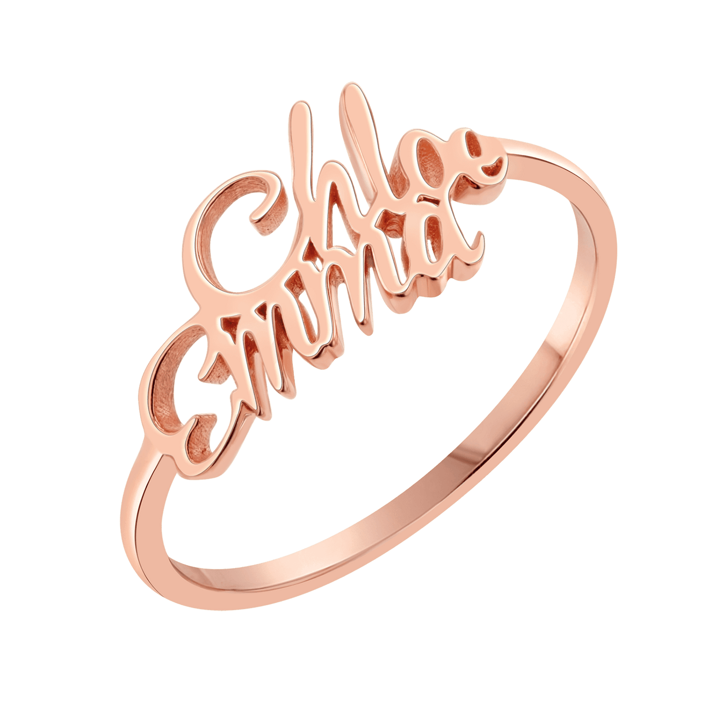 Script Double Name Ring - Lotus Diamond