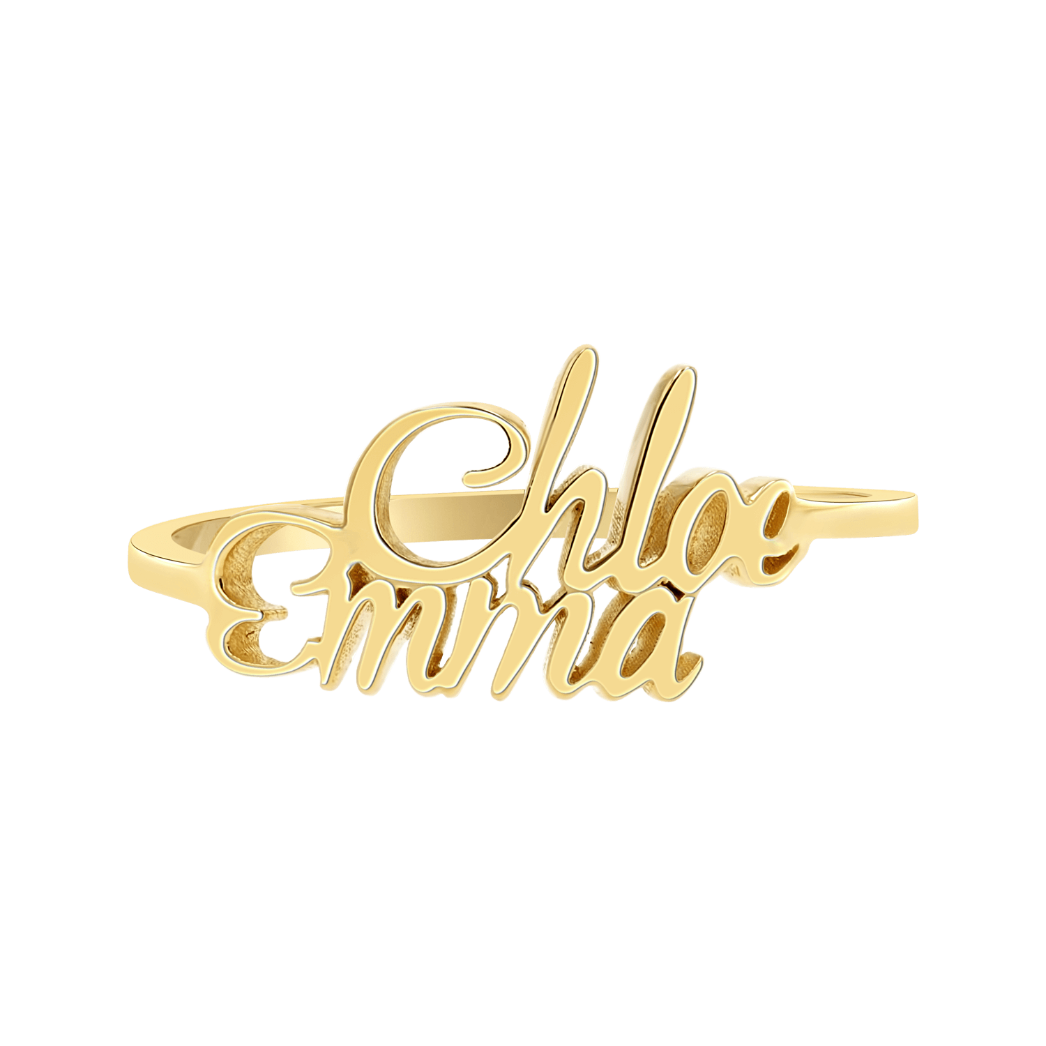 Script Double Name Ring - Lotus Diamond
