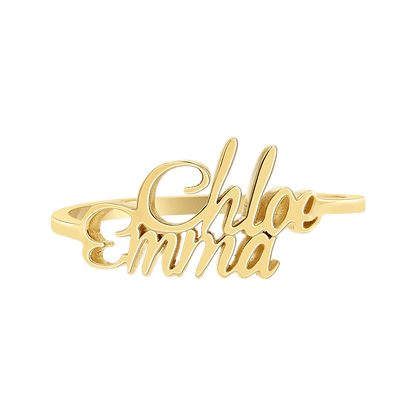 Script Double Name Ring - Lotus Diamond