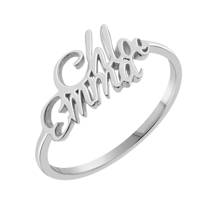 Script Double Name Ring - Lotus Diamond