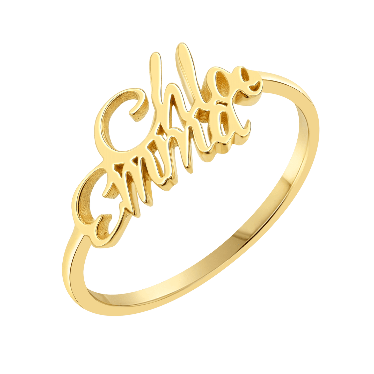 Script Double Name Ring - Lotus Diamond