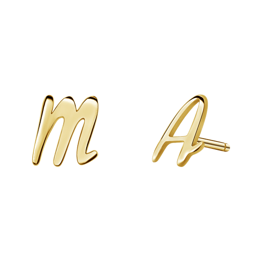 Script Letter Stud Earrings - Lotus Diamond