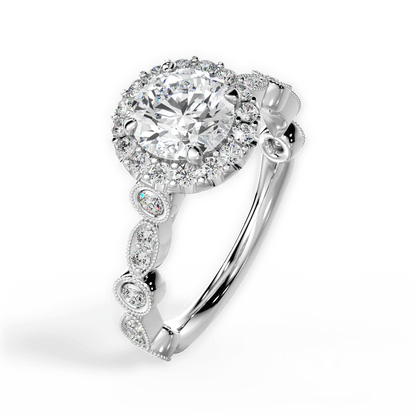 Round & Marquise Diamond Halo Engagement Ring