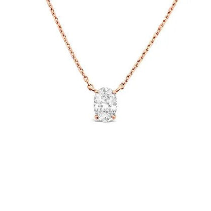 Simple oval tip gold 18K diamond Pendant - Lotus Diamond