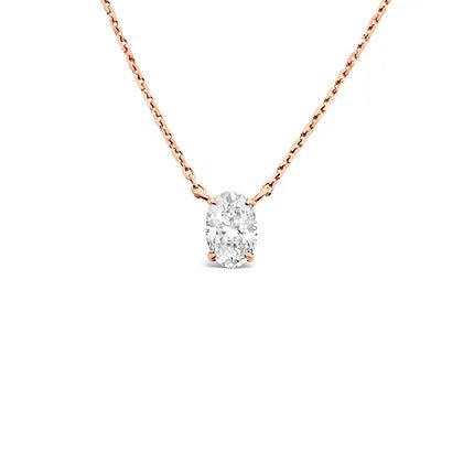 Simple oval tip gold 18K diamond Pendant - Lotus Diamond