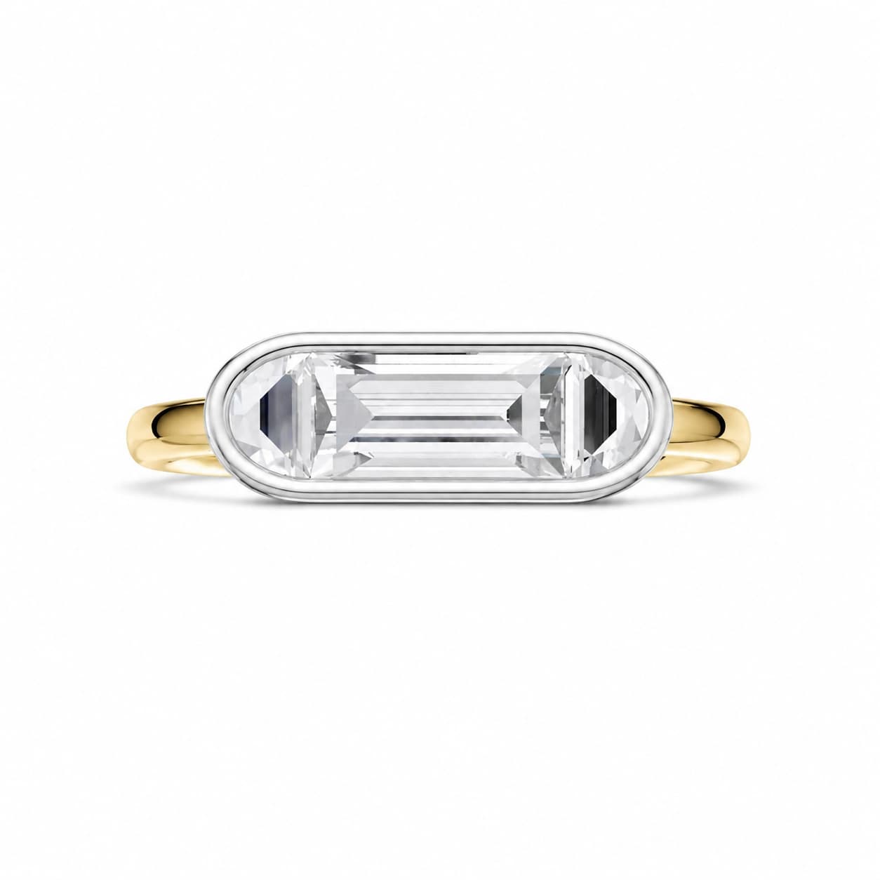 Solid Gold Bezel Engagement Ring for Women - Lotus Diamond