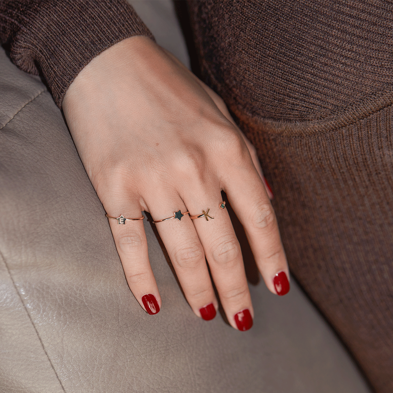 Solid Initial Letter Ring with Birthstone - Lotus Diamond