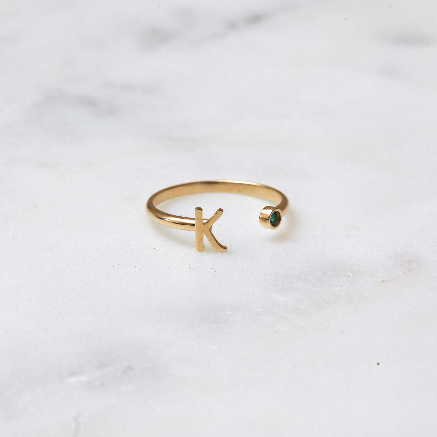Solid Initial Letter Ring with Birthstone - Lotus Diamond