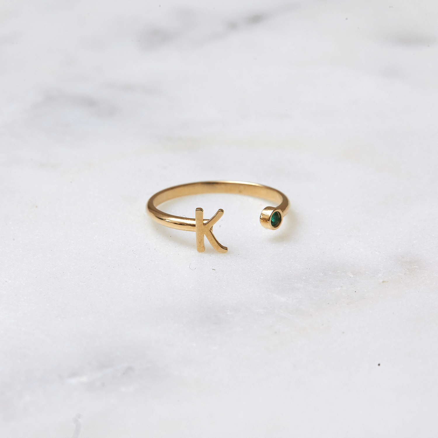 Solid Initial Letter Ring with Birthstone - Lotus Diamond