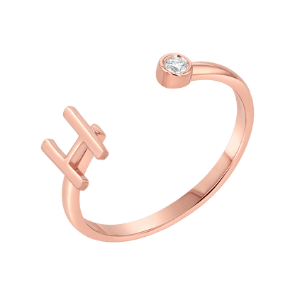 Solid Initial Letter Ring with Birthstone - Lotus Diamond