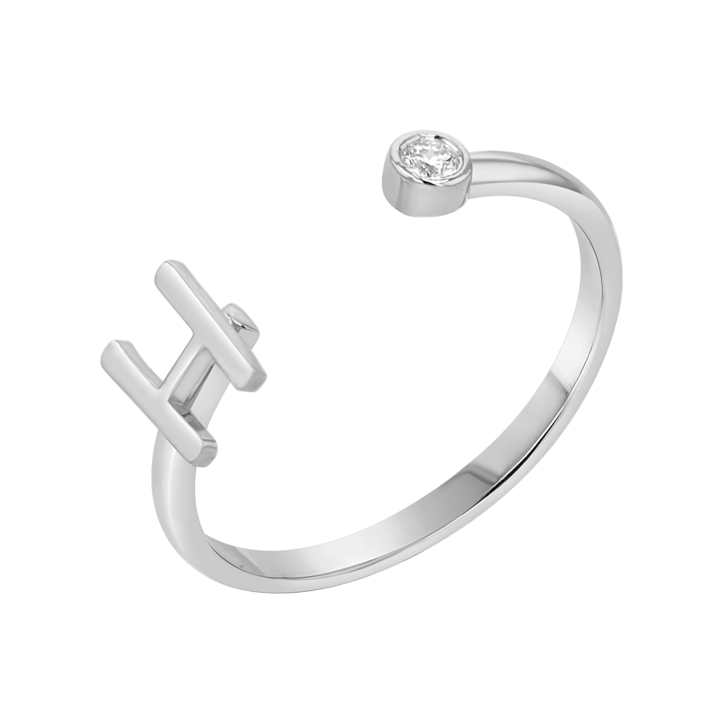 Solid Initial Letter Ring with Birthstone - Lotus Diamond