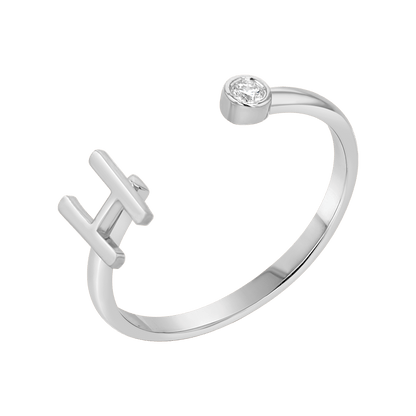 Solid Initial Letter Ring with Birthstone - Lotus Diamond