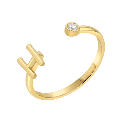 Solid Initial Letter Ring with Birthstone - Lotus Diamond
