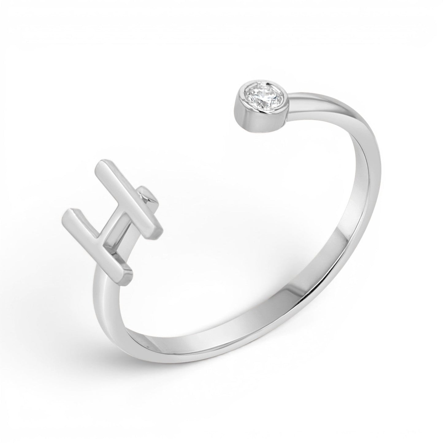 Solid Initial Letter Ring with Birthstone - Lotus Diamond