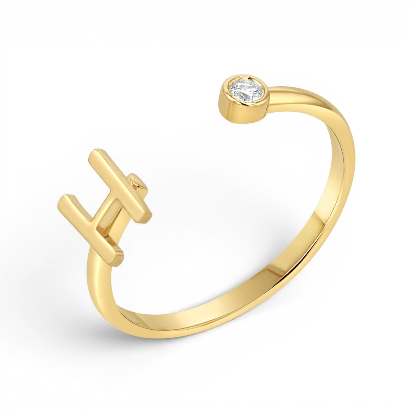 Solid Initial Letter Ring with Birthstone - Lotus Diamond